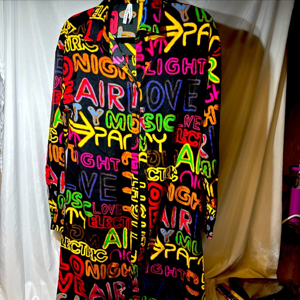 Live 4 Truth Abstract Colorful Button Up Shirt Dress/beach Cover Up Women's M